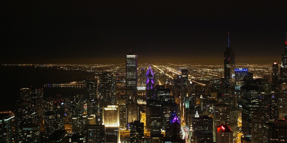 Chicago's skyline at night from the John Hancock Center