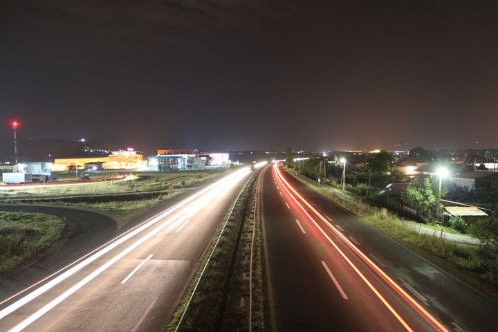 Light trails on a highway at night